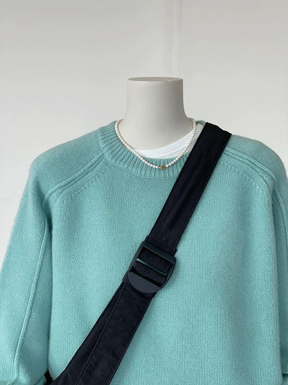CHAO-level recommendation! Irresistible~ Korean lake blue green loose sweater female line design knitted sweater female