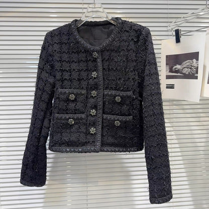 [In Stock] 2026 Spring New Arrival-Style Pearl Flower Button Pocket Tweed Elegant Short Jacket