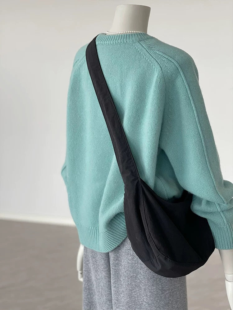 CHAO-level recommendation! Irresistible~ Korean lake blue green loose sweater female line design knitted sweater female