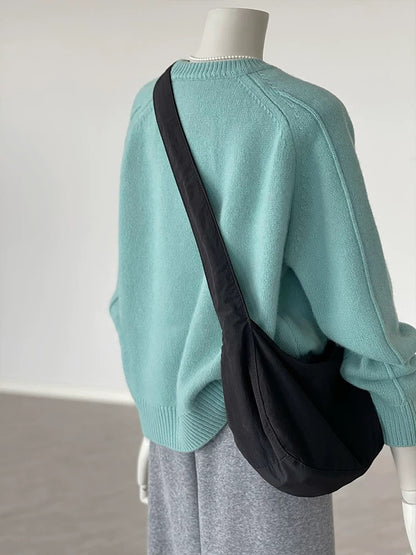 CHAO-level recommendation! Irresistible~ Korean lake blue green loose sweater female line design knitted sweater female