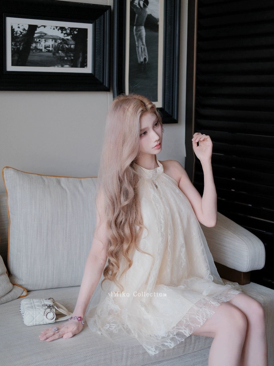 MMiko "White Tea Cloud Butterfly" Fairy Skirt Fashionable Vacation Halter Loose and Slimming Meat-covering Three-dimensional Butterfly