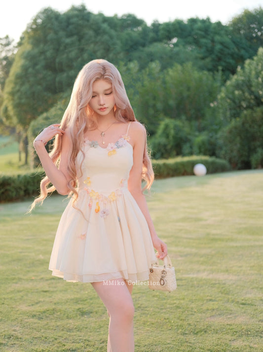 MMiko "Midsummer Garden" sweet three-dimensional flower suspender dress for women summer French retro