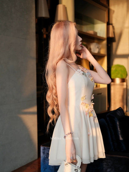MMiko "Midsummer Garden" sweet three-dimensional flower suspender dress for women summer French retro