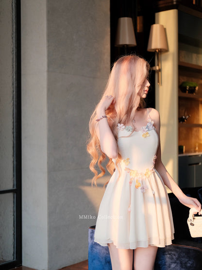 MMiko "Midsummer Garden" sweet three-dimensional flower suspender dress for women summer French retro