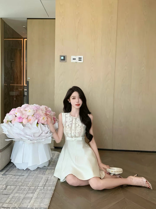 JustQin "Moonlight Concerto" 2026 New Summer Collection: Sophisticated, Intricately Detailed Lace-Trimmed Mini Dress – A Sexy Style for Women