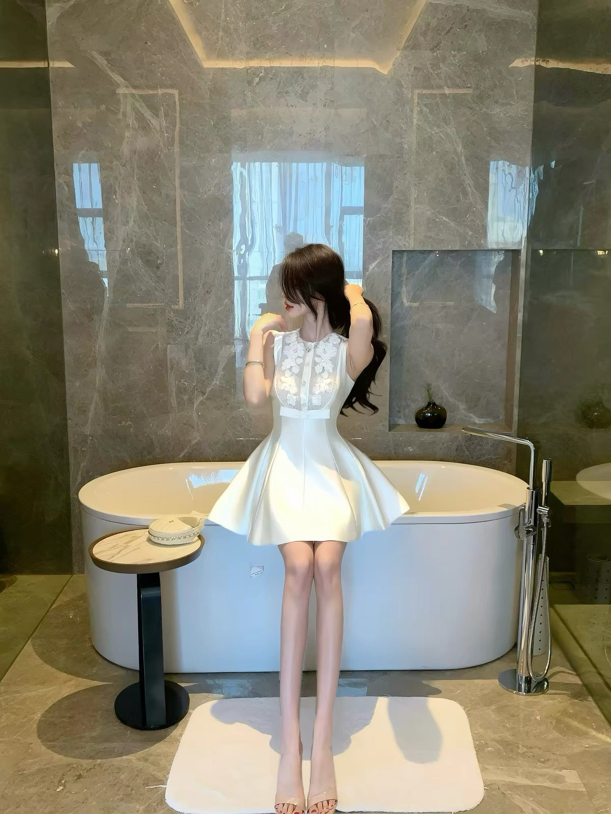 JustQin "Moonlight Concerto" 2026 New Summer Collection: Sophisticated, Intricately Detailed Lace-Trimmed Mini Dress – A Sexy Style for Women