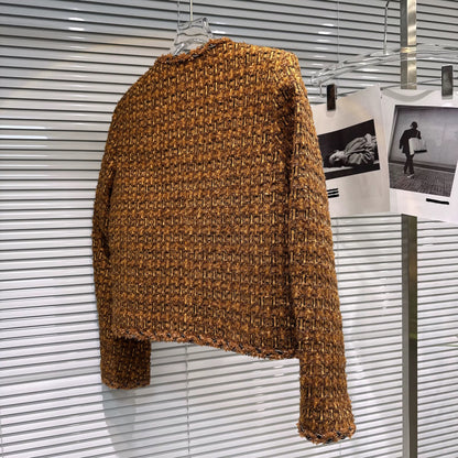 [In Stock] 2025 Winter New Style -Style Floral Brooch Woven Tweed Down Lined Short Jacket Top