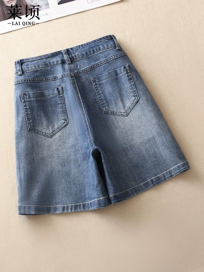 Blue denim shorts for women summer 2024 new thin style slim high-waisted wide-leg pants versatile fashionable A-line mid-pants