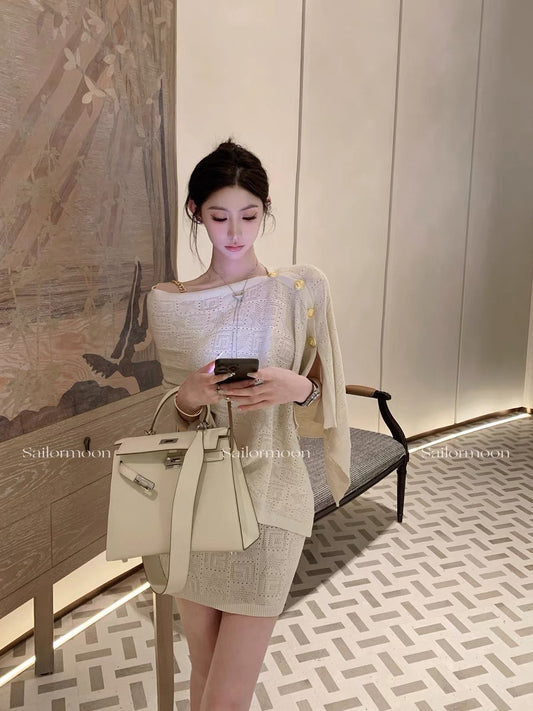 F PROJECT【Ancient Daughter】Xiao Xiangfeng suit knitted suspender dress cape shawl top