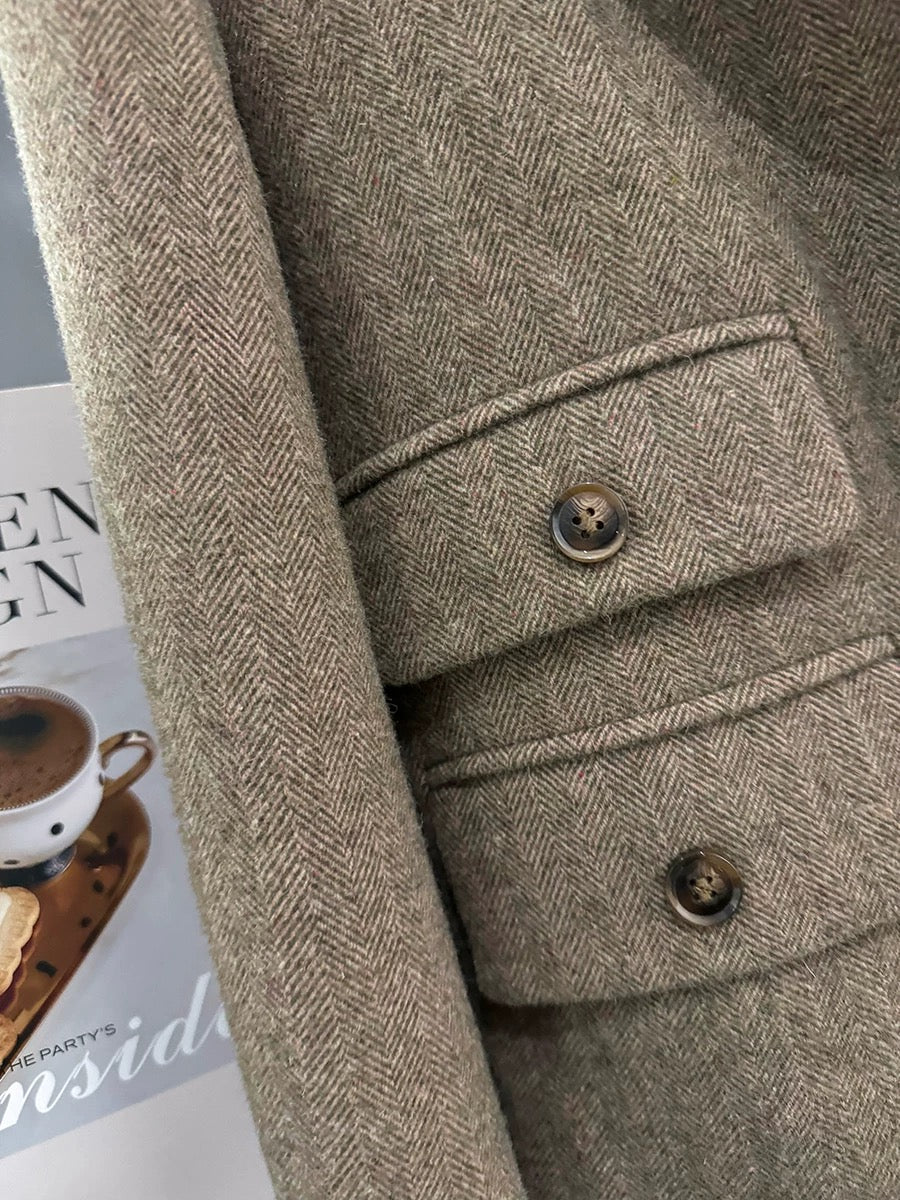 Light brown herringbone wool suit jacket for women 2024 new autumn and winter college style design niche suit