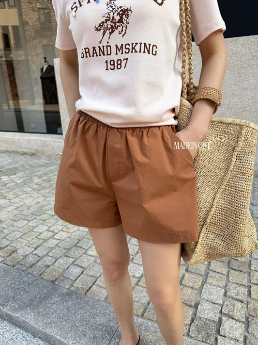 【MADEIN OST】Original design 2025 summer retro color cotton casual elastic waist casual shorts for women