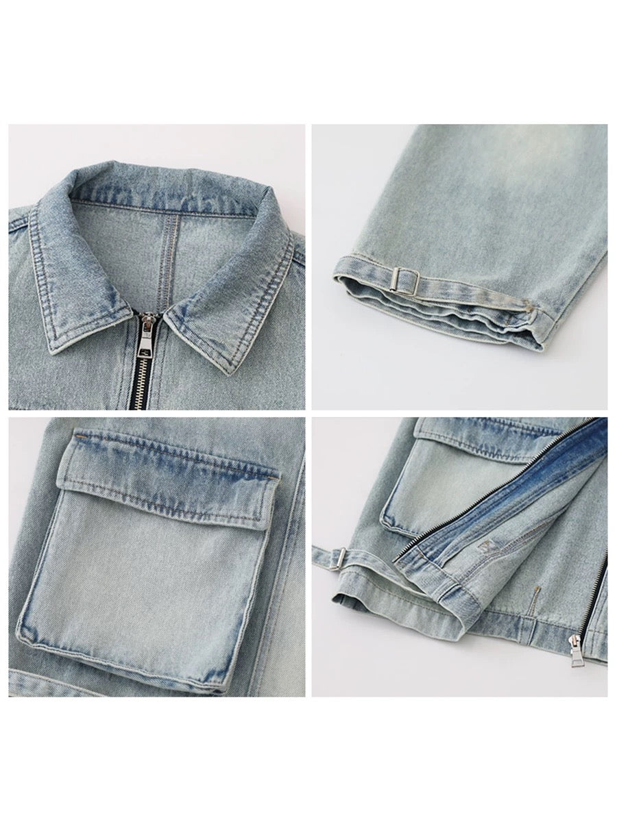 CHICVEN "Perceive Yourself" Spring Distressed Washed Cotton Workwear Patch Pocket Design Denim Jacket