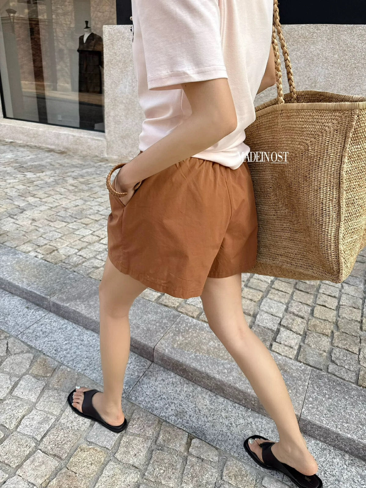 【MADEIN OST】Original design 2025 summer retro color cotton casual elastic waist casual shorts for women