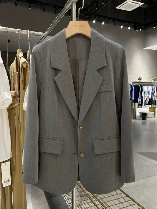 Gray high-quality textured small suit jacket for women 2025 spring and autumn new Korean style casual street suit tops