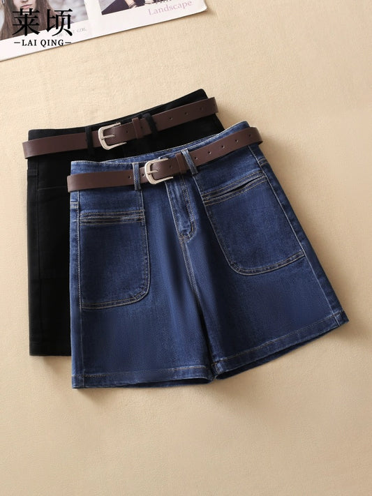 Summer denim shorts for women 2024 new thin style high-waist fashion A-line pants versatile slimming temperament wide-leg hot pants