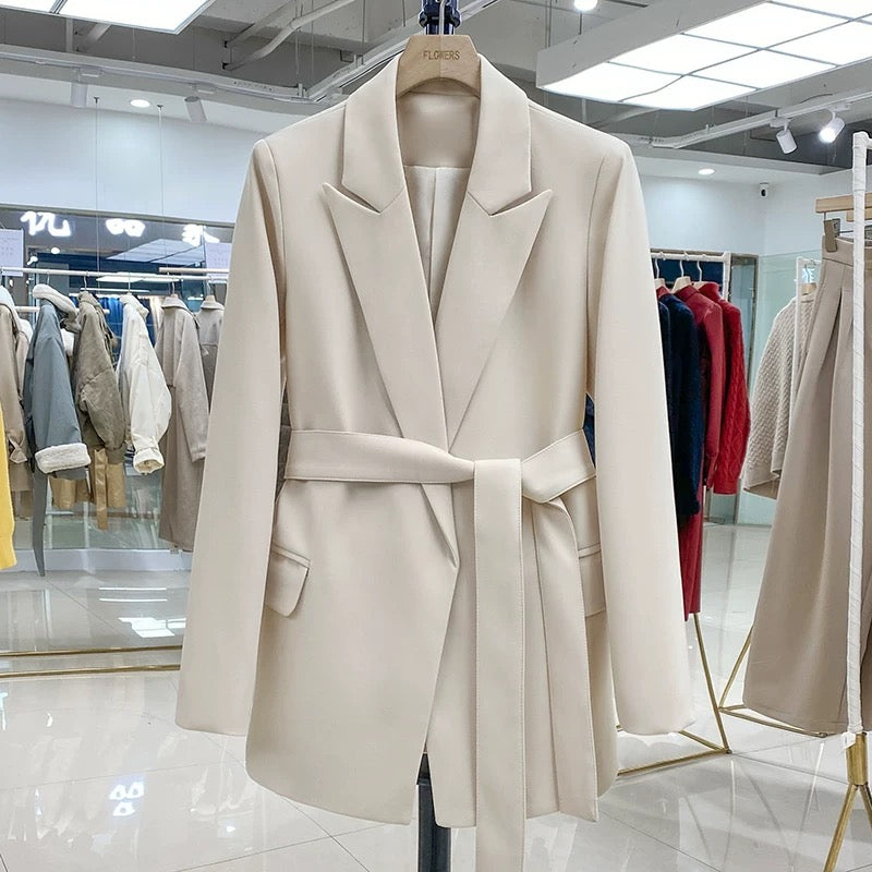 2025 Spring Korean-style suit jacket for women high-end temperament loose belt suit tops for women trendy casual lace-up women