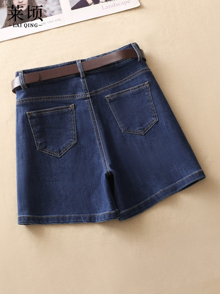 Summer denim shorts for women 2024 new thin style high-waist fashion A-line pants versatile slimming temperament wide-leg hot pants