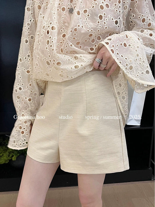 HOO2025 spring and summer new minimalist cold composite technology versatile waistless A-line commuting casual women's shorts