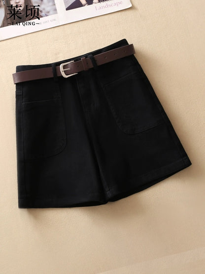 Summer denim shorts for women 2024 new thin style high-waist fashion A-line pants versatile slimming temperament wide-leg hot pants