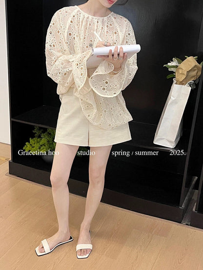 HOO2025 spring and summer new minimalist cold composite technology versatile waistless A-line commuting casual women's shorts