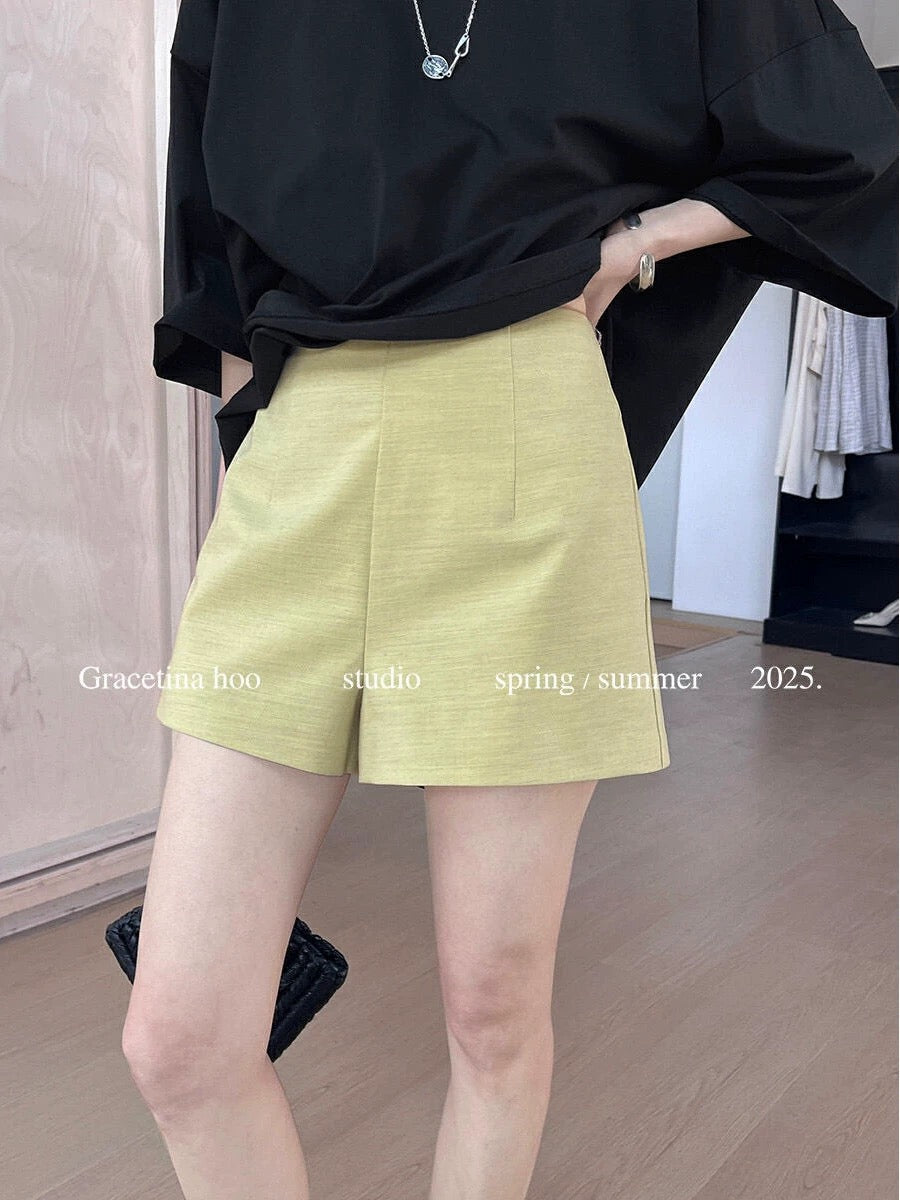 HOO2025 spring and summer new minimalist cold composite technology versatile waistless A-line commuting casual women's shorts