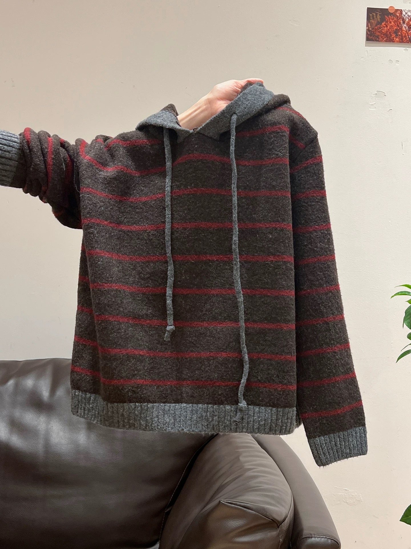 Lazy hooded striped knitted sweater long sleeve thick bottoming shirt inner wear autumn and winter new loose coat tops for women