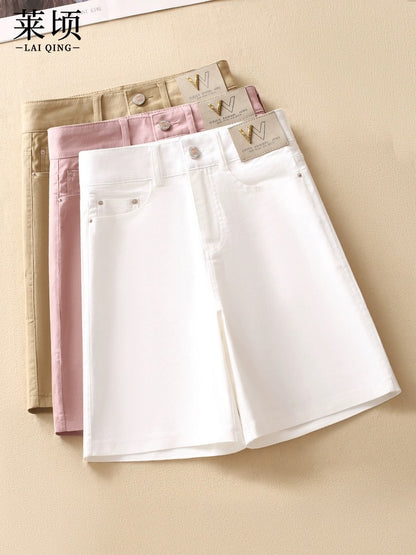 Fashionable denim five-quarter pants for women 2024 summer thin high-waisted versatile new slim wide-leg pants with high A-line pants