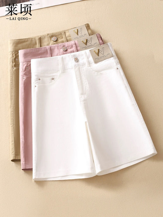 Fashionable denim five-quarter pants for women 2024 summer thin high-waisted versatile new slim wide-leg pants with high A-line pants