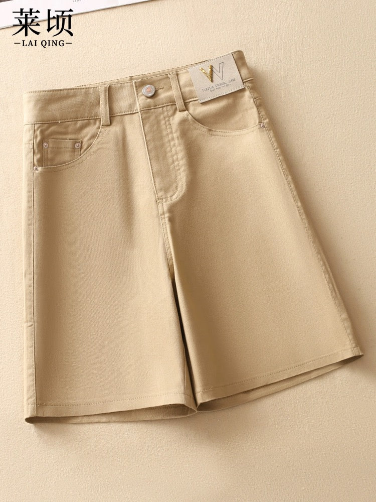 Fashionable denim five-quarter pants for women 2024 summer thin high-waisted versatile new slim wide-leg pants with high A-line pants