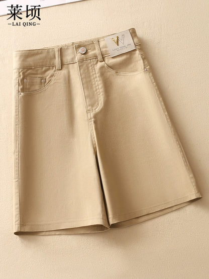 Fashionable denim five-quarter pants for women 2024 summer thin high-waisted versatile new slim wide-leg pants with high A-line pants