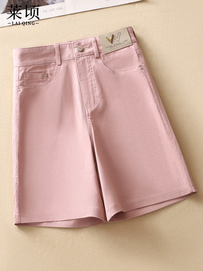 Fashionable denim five-quarter pants for women 2024 summer thin high-waisted versatile new slim wide-leg pants with high A-line pants