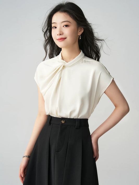 Yakejia 2025 Summer Pearl Bubble Champagne Niche Design Three-dimensional Pleated Temperament Commuter Shirt Top