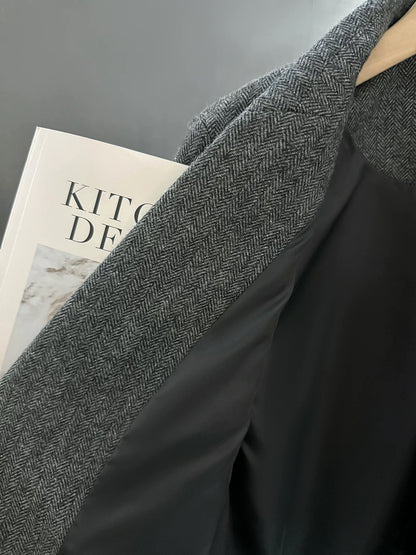 Gray herringbone wool suit jacket for women 2024 new autumn and winter Korean style high-quality textured small suit