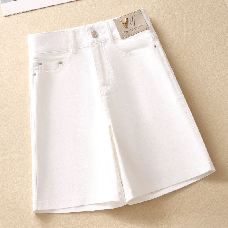 Fashionable denim five-quarter pants for women 2024 summer thin high-waisted versatile new slim wide-leg pants with high A-line pants
