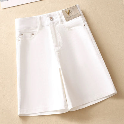 Fashionable denim five-quarter pants for women 2024 summer thin high-waisted versatile new slim wide-leg pants with high A-line pants