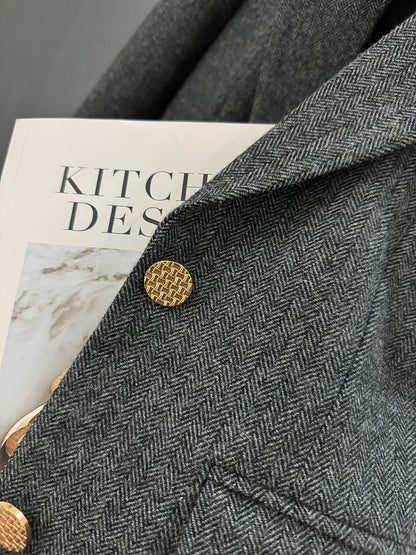 Gray herringbone wool suit jacket for women 2024 new autumn and winter Korean style high-quality textured small suit