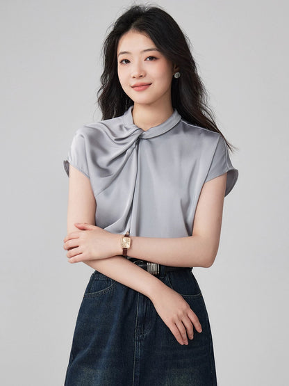 Yakejia 2025 Summer Pearl Bubble Champagne Niche Design Three-dimensional Pleated Temperament Commuter Shirt Top