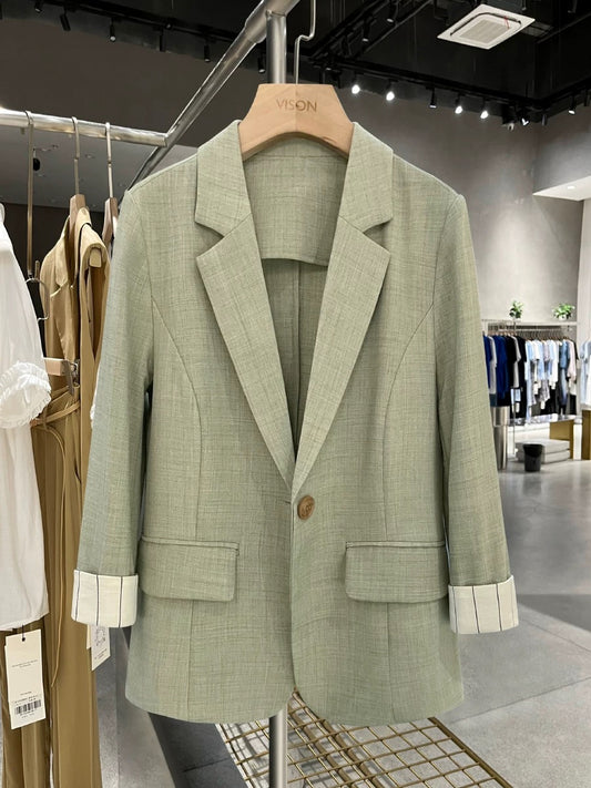2025 Spring and Summer New Thin Green Age-reducing Western Style Suit Jacket Women Korean Style Small Fresh Summer Suit Tops