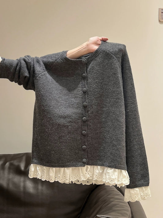 Fake two-piece lazy thick sweater jacket women 2025 autumn and winter loose design long-sleeved knitted cardigan top