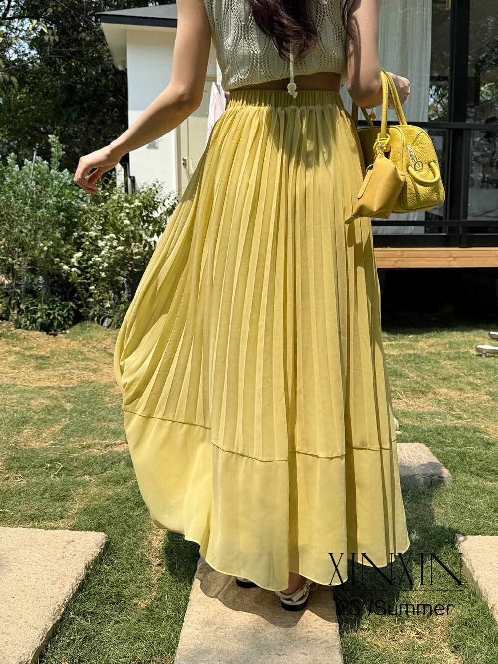 2025 summer new Korean style design high waist pleated chiffon slim skirt versatile fairy long skirt