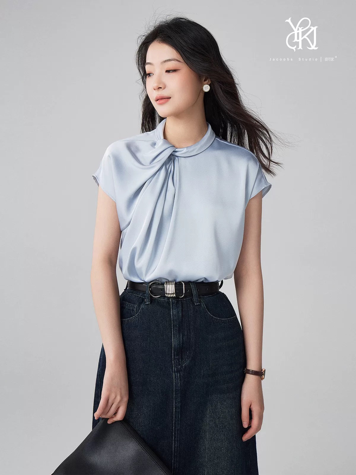 Yakejia 2025 Summer Pearl Bubble Champagne Niche Design Three-dimensional Pleated Temperament Commuter Shirt Top