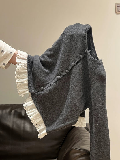 Fake two-piece lazy thick sweater jacket women 2025 autumn and winter loose design long-sleeved knitted cardigan top