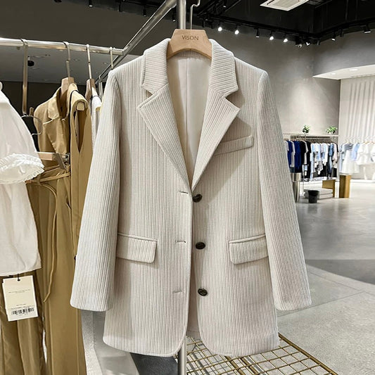 Winter corduroy retro suit jacket for women, versatile commuter top, 2024 autumn and winter new thickened