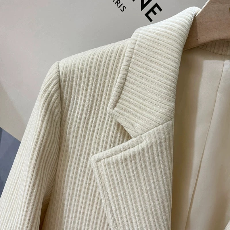 Winter corduroy retro suit jacket for women, versatile commuter top, 2024 autumn and winter new thickened