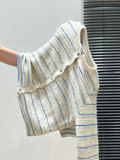 Blue striped round neck knitted bottoming cardigan long sleeve sweater women's autumn and winter thickened coat inner wear outer wear top