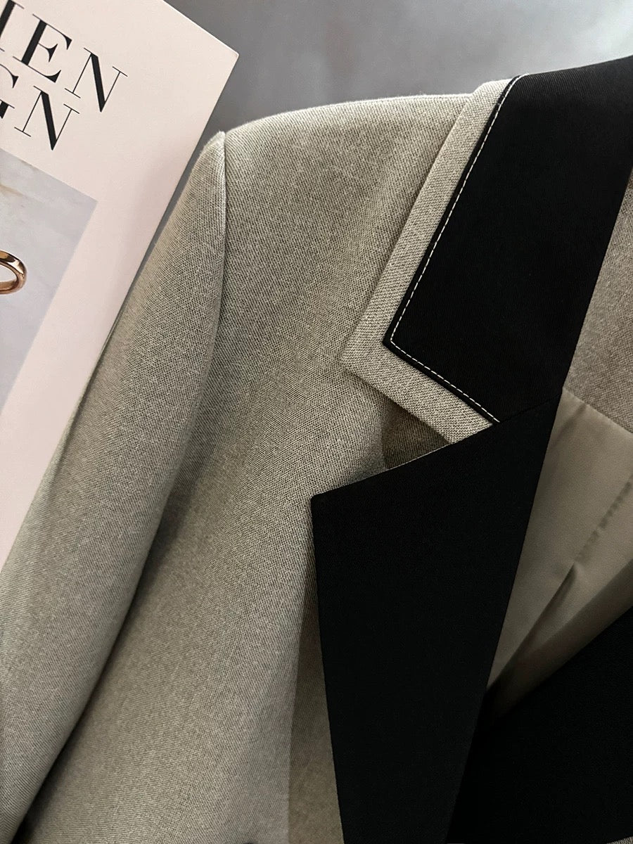 Gray high-quality texture contrast color stitching suit jacket for women 2025 spring new style this year popular chic suit autumn