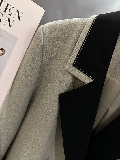 Gray high-quality texture contrast color stitching suit jacket for women 2025 spring new style this year popular chic suit autumn