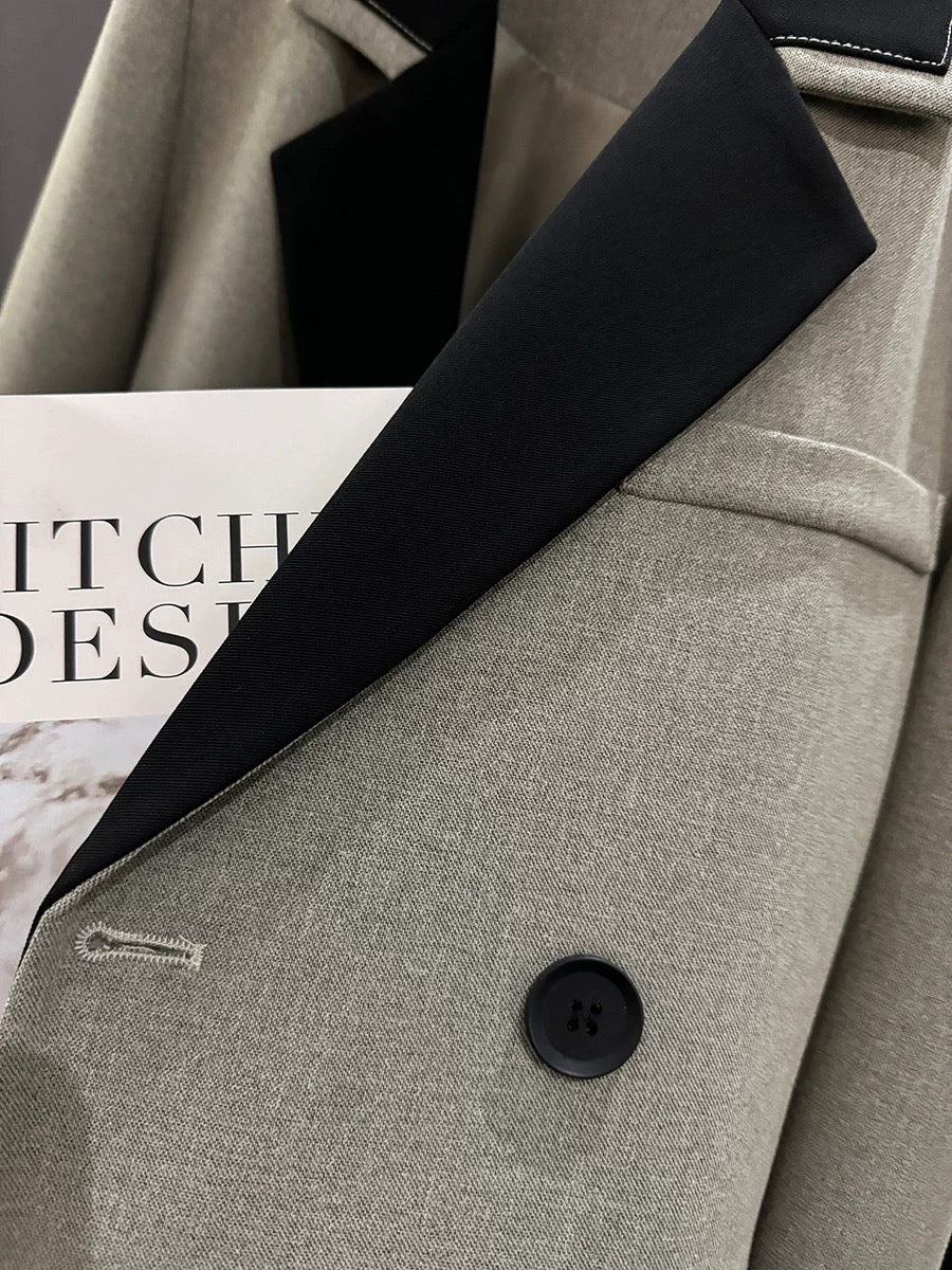 Gray high-quality texture contrast color stitching suit jacket for women 2025 spring new style this year popular chic suit autumn