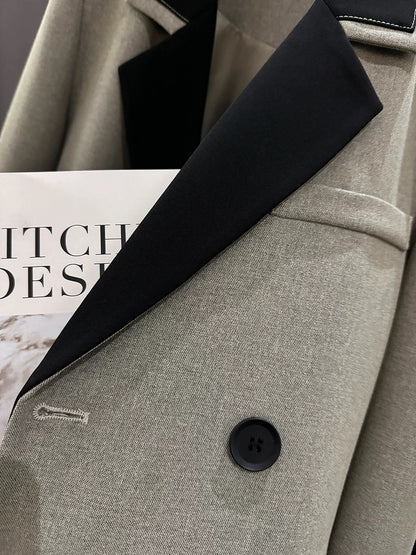 Gray high-quality texture contrast color stitching suit jacket for women 2025 spring new style this year popular chic suit autumn