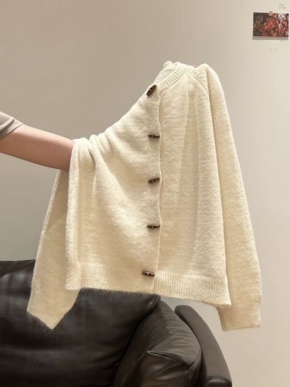 Gentle style loose soft glutinous knitted cardigan long sleeves women 2025 autumn and winter new versatile age-reducing thickened sweater jacket